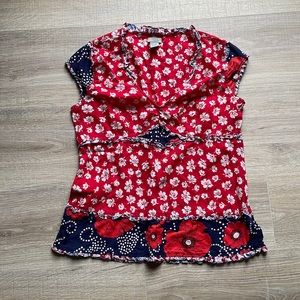 Odille red and blue floral top